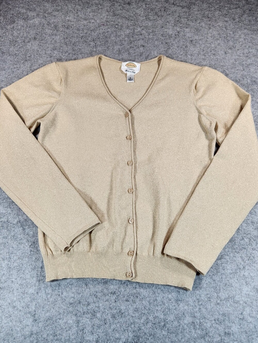 Talbots Women's Sparkle Knit V-Neck Cardigan - Gold Size Small
